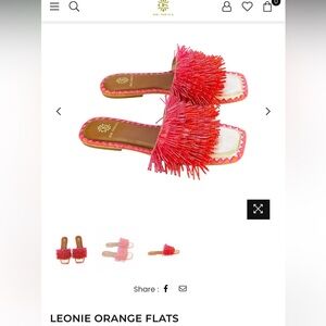 De Siena Leonie Orange Flats, fringe beaded pink and orange sandals